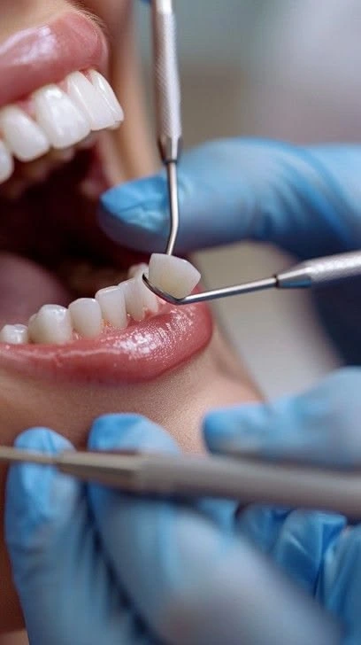 Dentist showing a patient shade options during a treatment